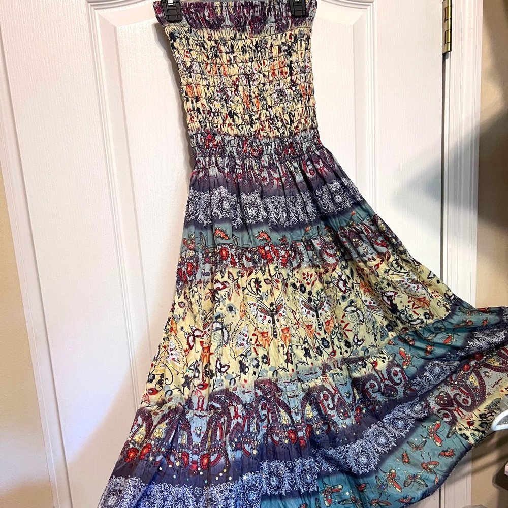 Strapless Dress-Sequin-Butterfly-Colorful-Spring/Summer-Stretch-Beach-Size L-